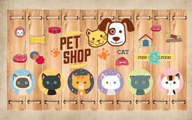 个性木板宠物店可爱猫工装背景墙