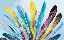 张开七彩羽毛背景墙画