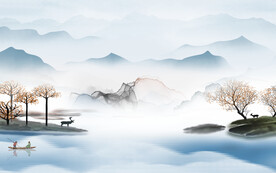 中式唯美客厅山水 TIF分层