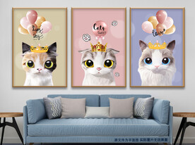 卡通大眼萌猫咪气球无框画