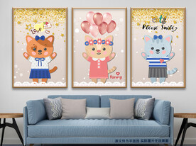 可爱卡通小猫咪气球无框画