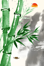 水墨写意山水绿竹