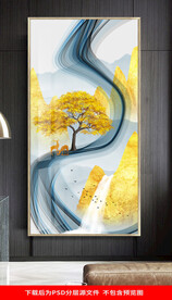 金色山水线条玄关晶瓷画