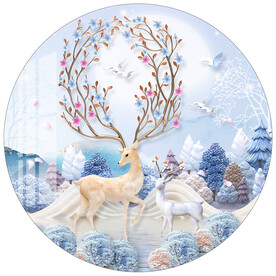 北欧麋鹿大角鹿圆形装饰画