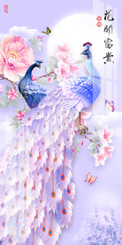 孔雀花开富贵小清新玄关