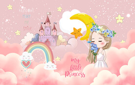 可爱公主星星月亮儿童房背景墙