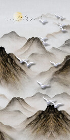 装饰画 新中式 水墨山水画 鸟