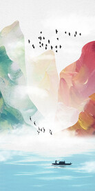 装饰画 新中式 水墨山水画 鸟