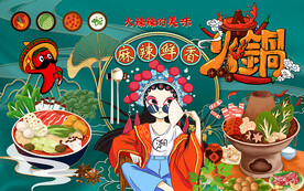 国潮麻辣鲜香火锅工装背景墙