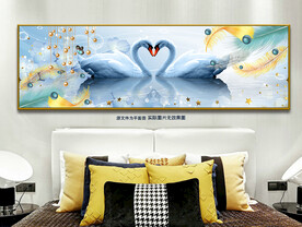 抽象羽毛蓝色天鹅湖床头装饰画