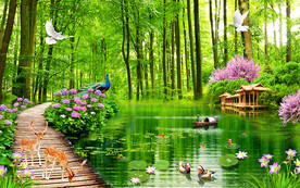 树林独木桥风景背景墙