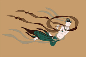 敦煌莫高窟390窟壁画吹笛飞天