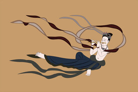 敦煌莫高窟390窟壁画吹笛飞天