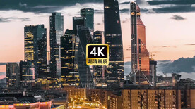 傍晚灯火辉煌城市建筑群街道