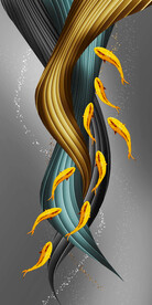 装饰画 抽象画 线条 金色的鱼