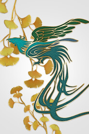 装饰画 抽象画 线条 杏叶 鸟