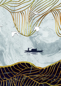 装饰画 抽象画 线条 船