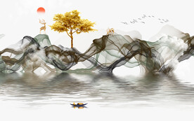 新中式烟雾山水背景墙
