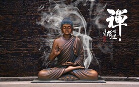 新中式3D铜佛禅意电视背景墙