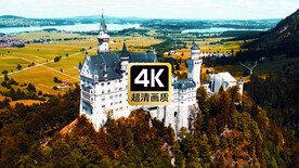 航拍山谷间欧式古堡建筑