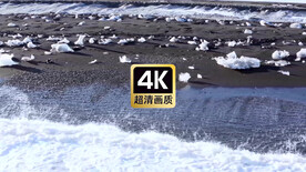 冬季海滩海浪冲击海岸沙滩