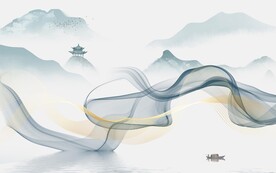 线条新中式无框画 文件分层 