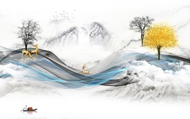 高清新中式无框画 文件分层 