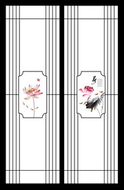 高清分层荷花鱼推拉门打印图