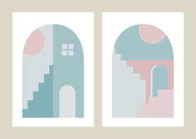 简约北欧家居墙面几何建筑装饰画