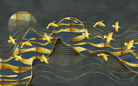 装饰画 抽象线条 飞鸟 新中式