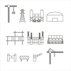 施工现场建设矢量线稿