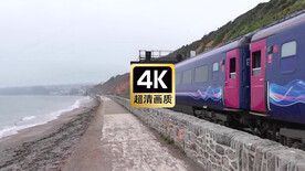 短视频素材海边铁路上行驶的火车