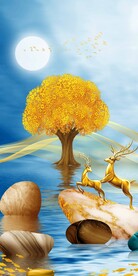 发财鹿玄关装饰画