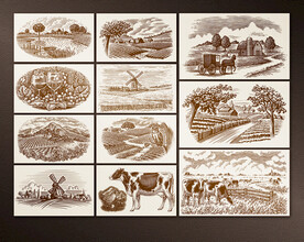 矢量手绘欧洲田园风光