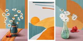 简约北欧重彩客厅三联画装饰画