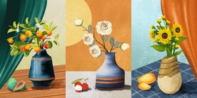 现代简北欧重彩客厅三联画装饰画