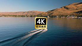 短视频素材航拍远山镜湖游艇