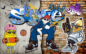 个性砖墙街头涂鸦轮滑工装背景墙