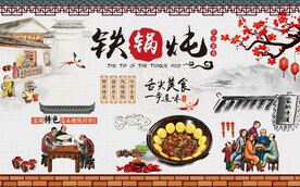 农家铁锅炖工装背景墙图片