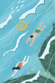 夏天海边游泳扁平插画