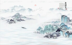 新中式水墨山水国画电视背景墙