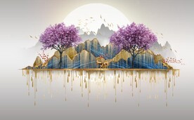 新中式抽象森林麋鹿电视背景墙