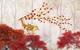 北欧风金色森林麋鹿电视背景墙 