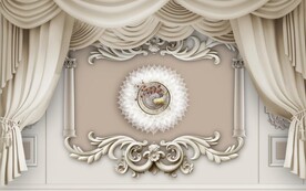 北欧浮雕石膏花纹窗帘电视背景墙