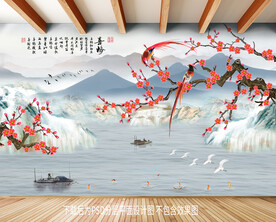 梅花喜鹊背景墙