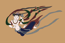 敦煌莫高窟390窟壁画持花飞天