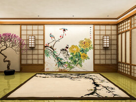 日式卧室背景墙新中式效果图