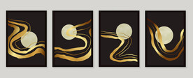 抽象金色线条四联装饰画