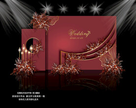 酒红色婚礼迎宾区