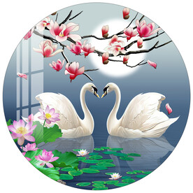 白天鹅简约圆形装饰画